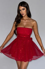 Katrina Mini Dress - Red Sparkle Dress Babyboo Fashion Premium Exclusive Design