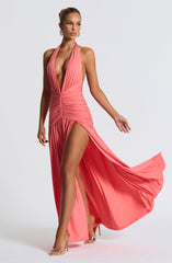 Melania Maxi Dress - Coral Pink Dress Babyboo Fashion Premium Exclusive Design