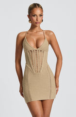 Xanthe Mini Dress - Beige Dress Babyboo Fashion Premium Exclusive Design