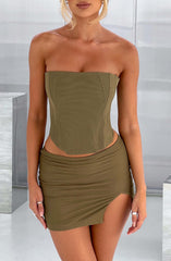 Alina Mini Skirt - Khaki Skirt XS Babyboo Fashion Premium Exclusive Design