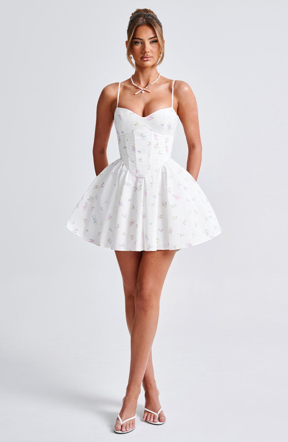 Analeigh Mini Dress - White Multi Floral Print Dress Babyboo Fashion Premium Exclusive Design