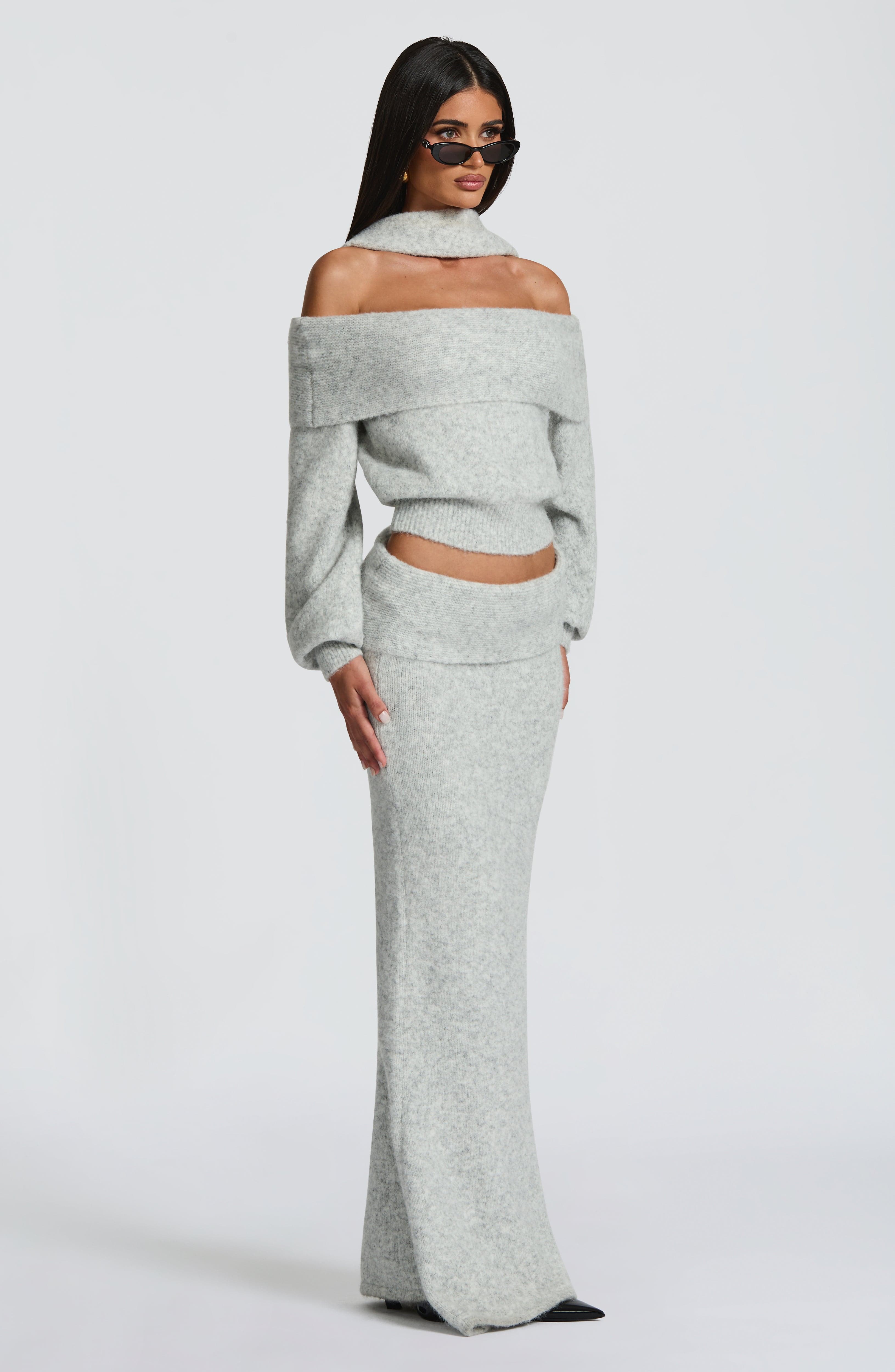 Andie Maxi Skirt - Light Grey Marl Skirt Babyboo Fashion Premium Exclusive Design