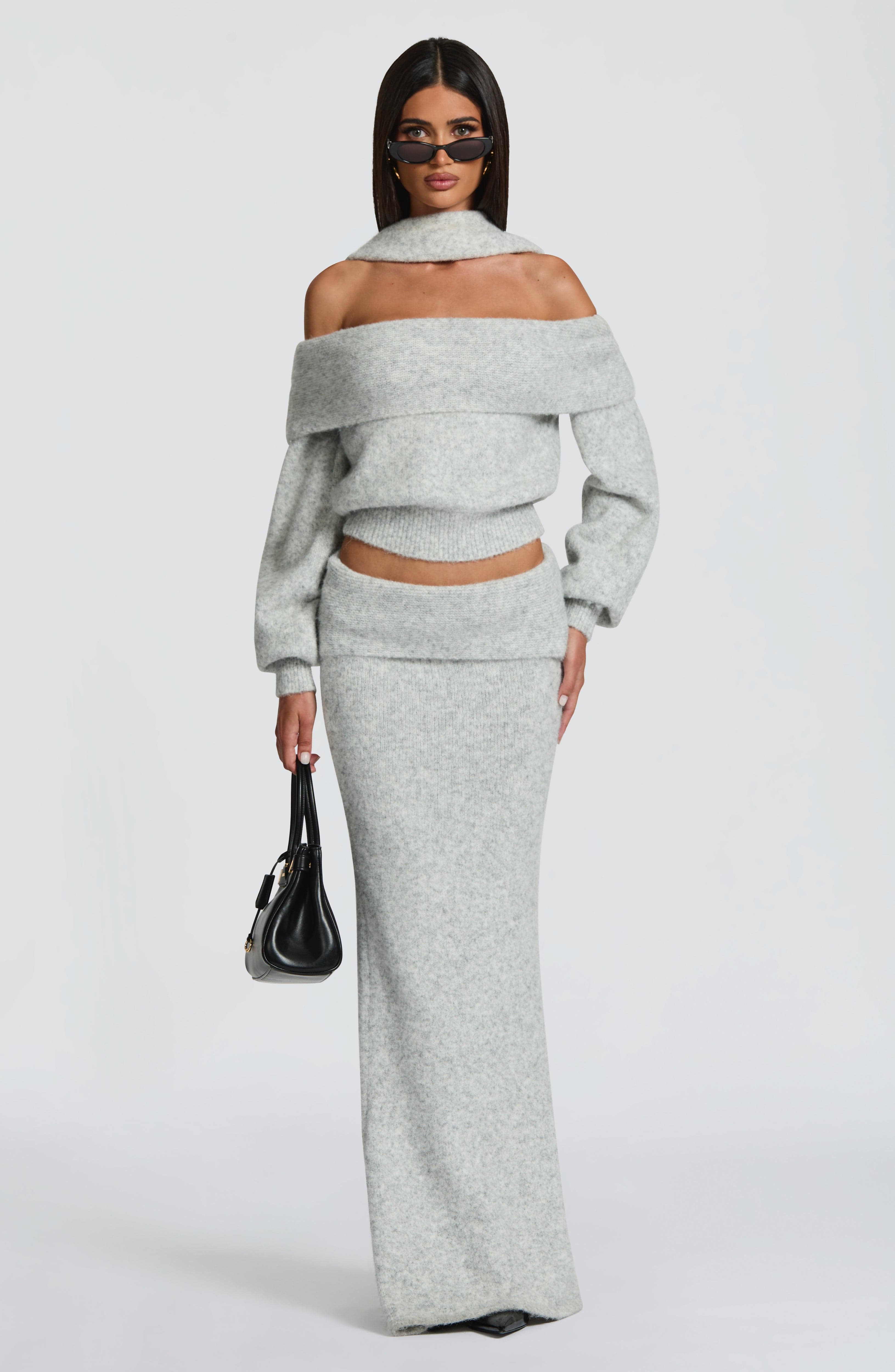 Andie Maxi Skirt - Light Grey Marl Skirt Babyboo Fashion Premium Exclusive Design