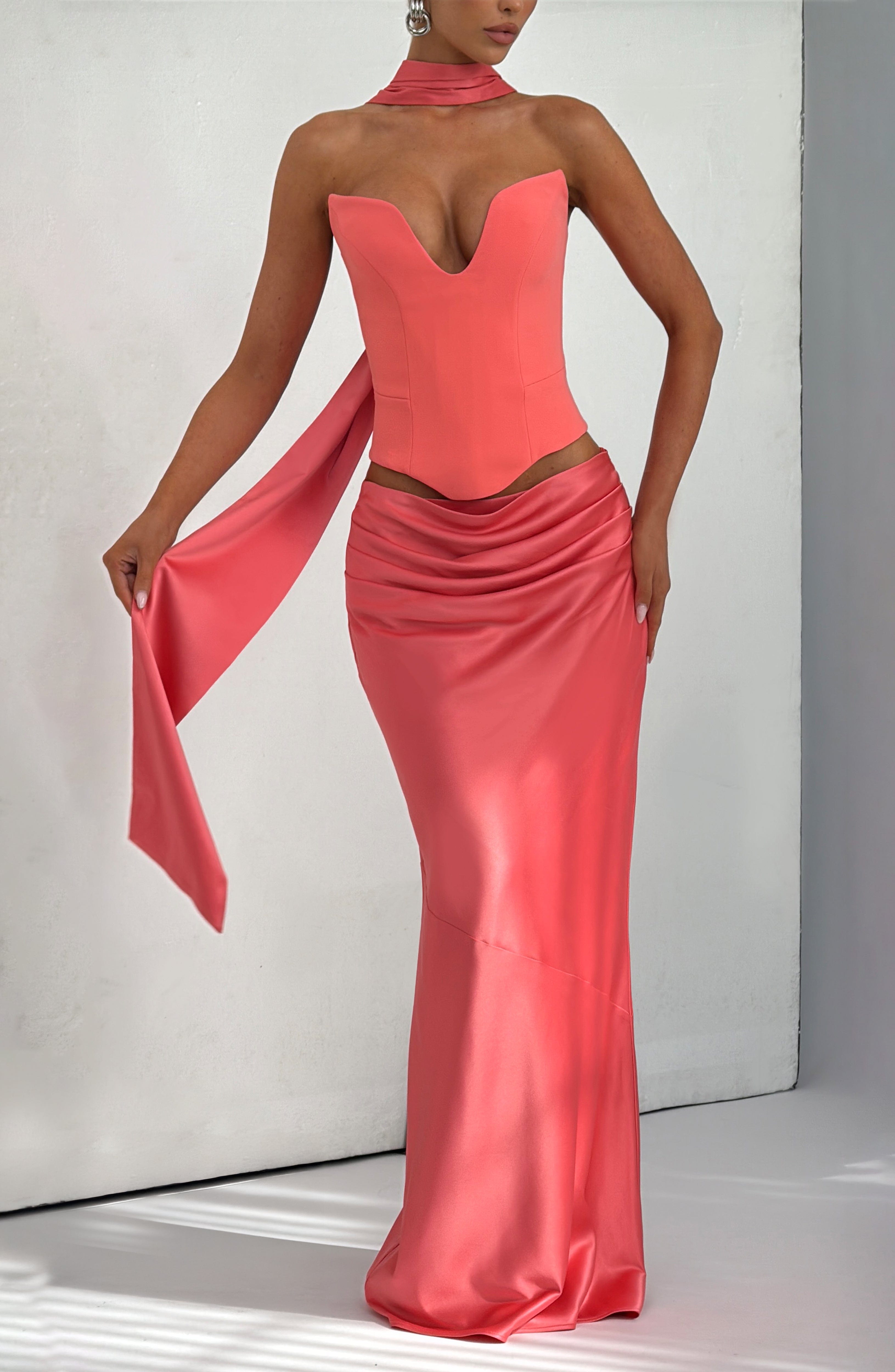 Bernadette Maxi Skirt - Coral Pink Skirt Babyboo Fashion Premium Exclusive Design