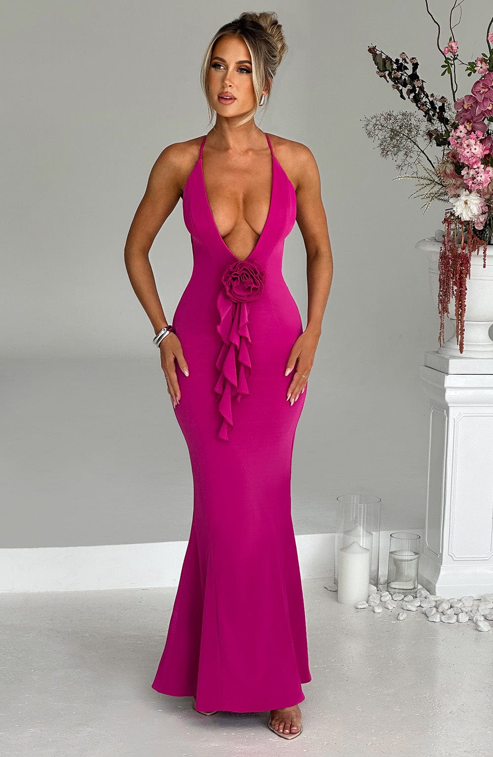 Constantina Maxi Dress - Hot Pink Dress Babyboo Fashion Premium Exclusive Design