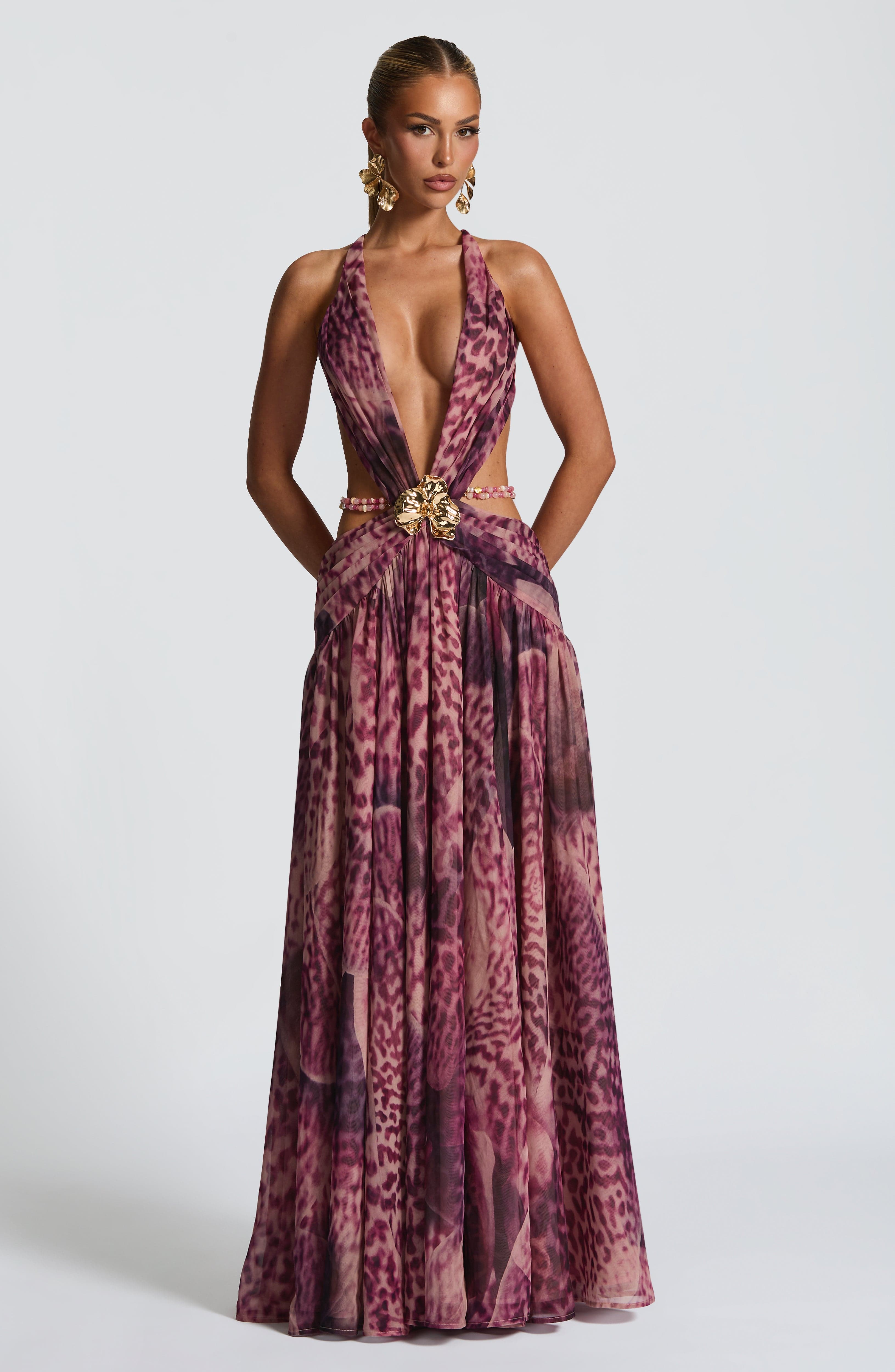 Indianna Maxi Dress - Magenta Orchid Print Dress Babyboo Fashion Premium Exclusive Design