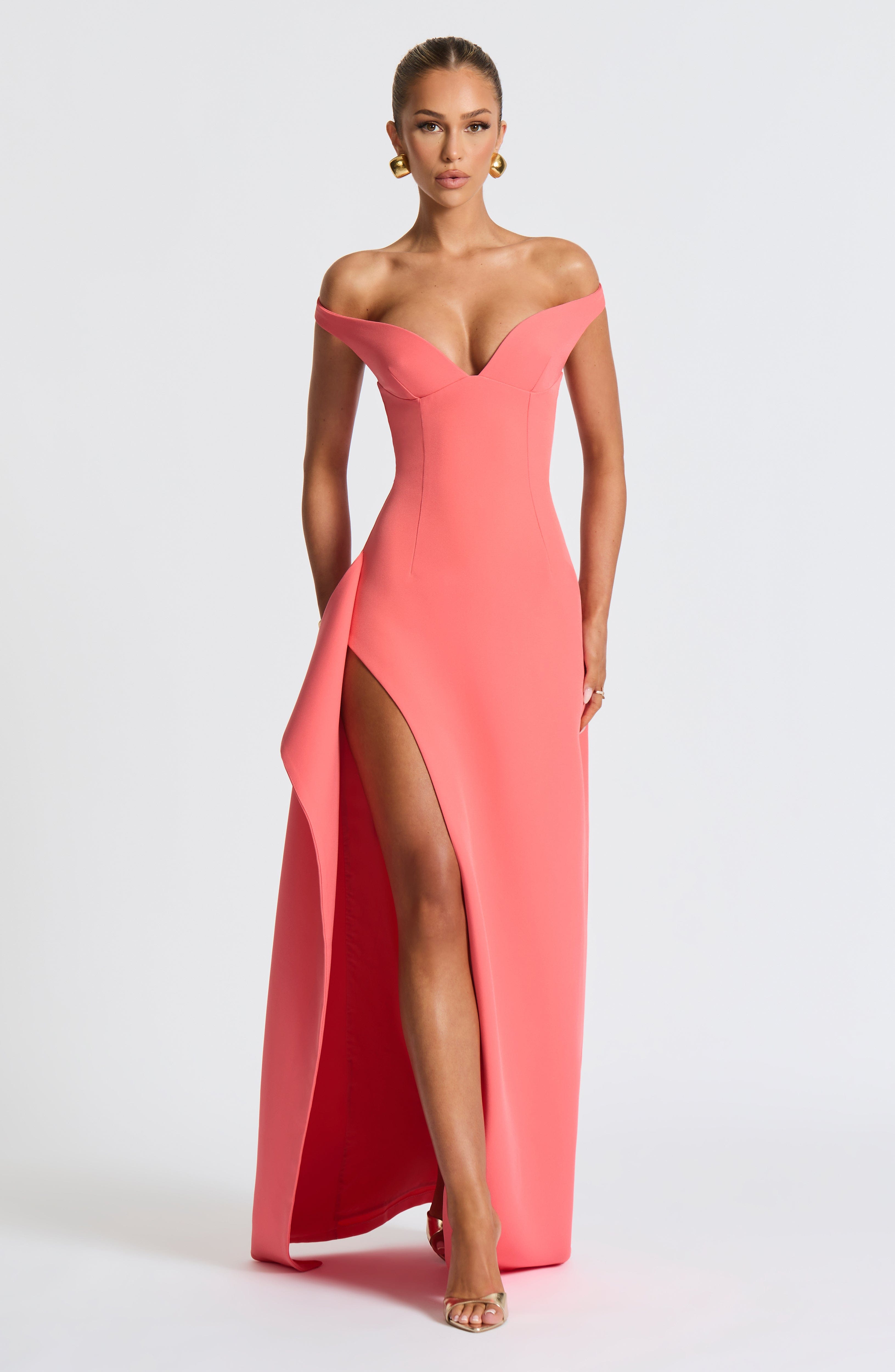 Khalesia Maxi Dress - Coral Pink Dress Babyboo Fashion Premium Exclusive Design