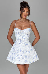 Lacey Mini Dress - Blue Ditsy Print Dress XS Babyboo Fashion Premium Exclusive Design