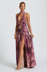 Melania Maxi Dress - Magenta Orchid Print Dress Babyboo Fashion Premium Exclusive Design