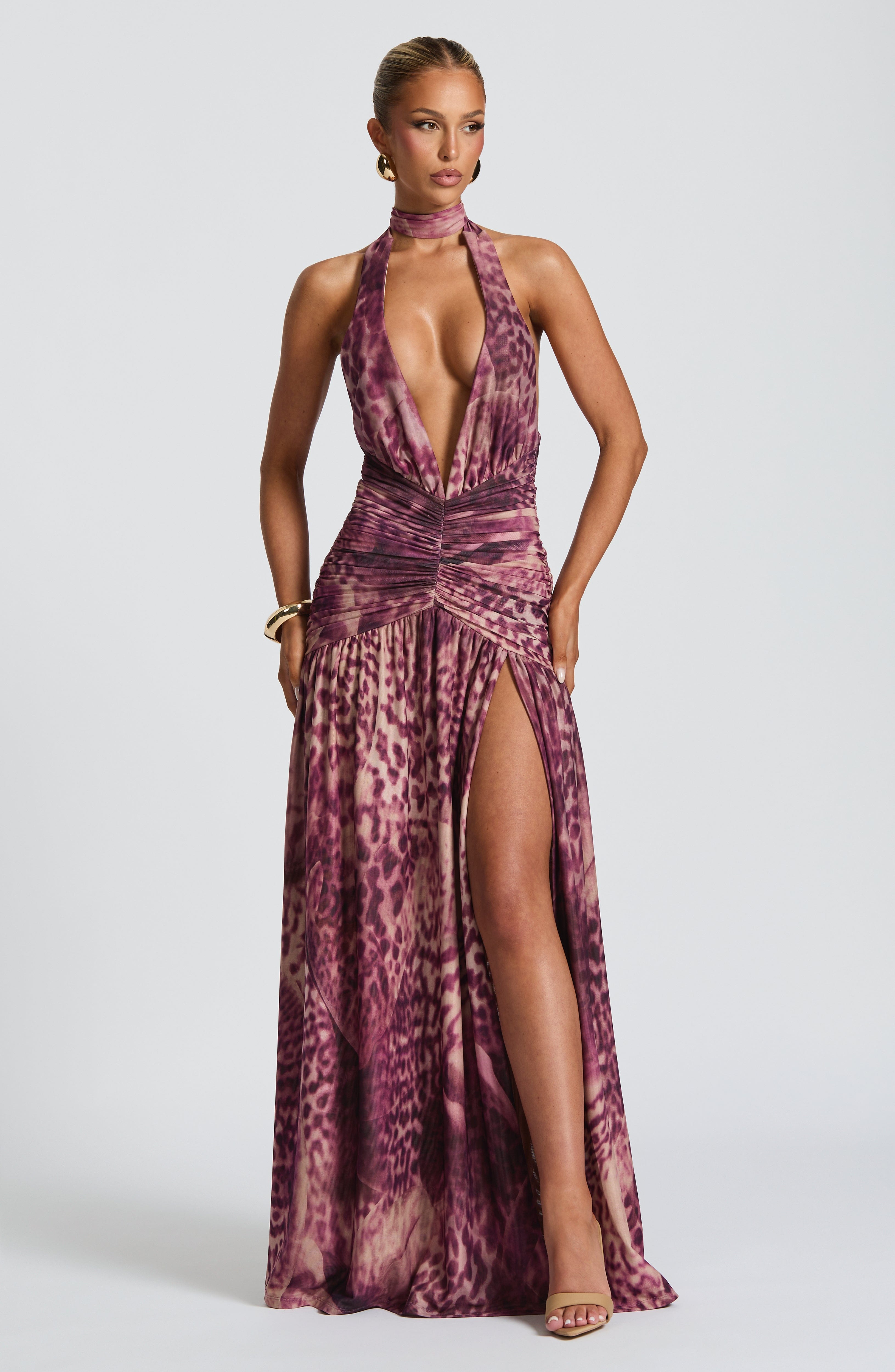 Melania Maxi Dress - Magenta Orchid Print Dress Babyboo Fashion Premium Exclusive Design