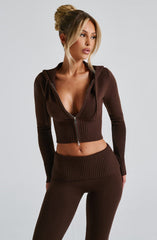 Portia Knit Hoodie - Chocolate Tops Babyboo Fashion Premium Exclusive Design