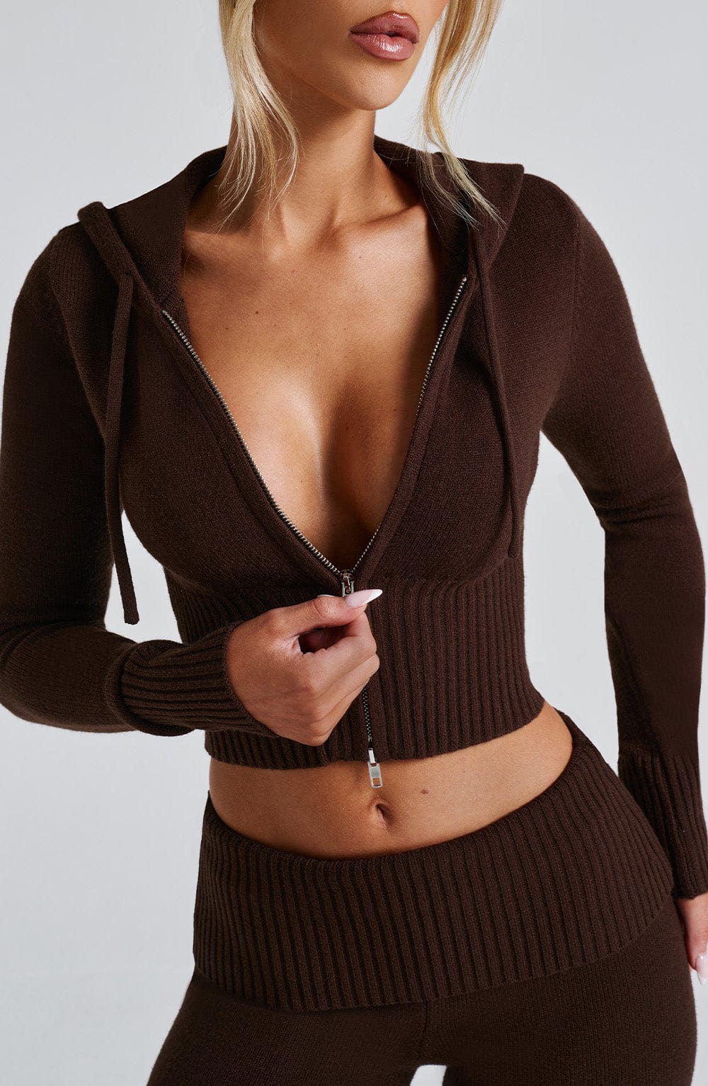 Portia Knit Hoodie - Chocolate Tops Babyboo Fashion Premium Exclusive Design